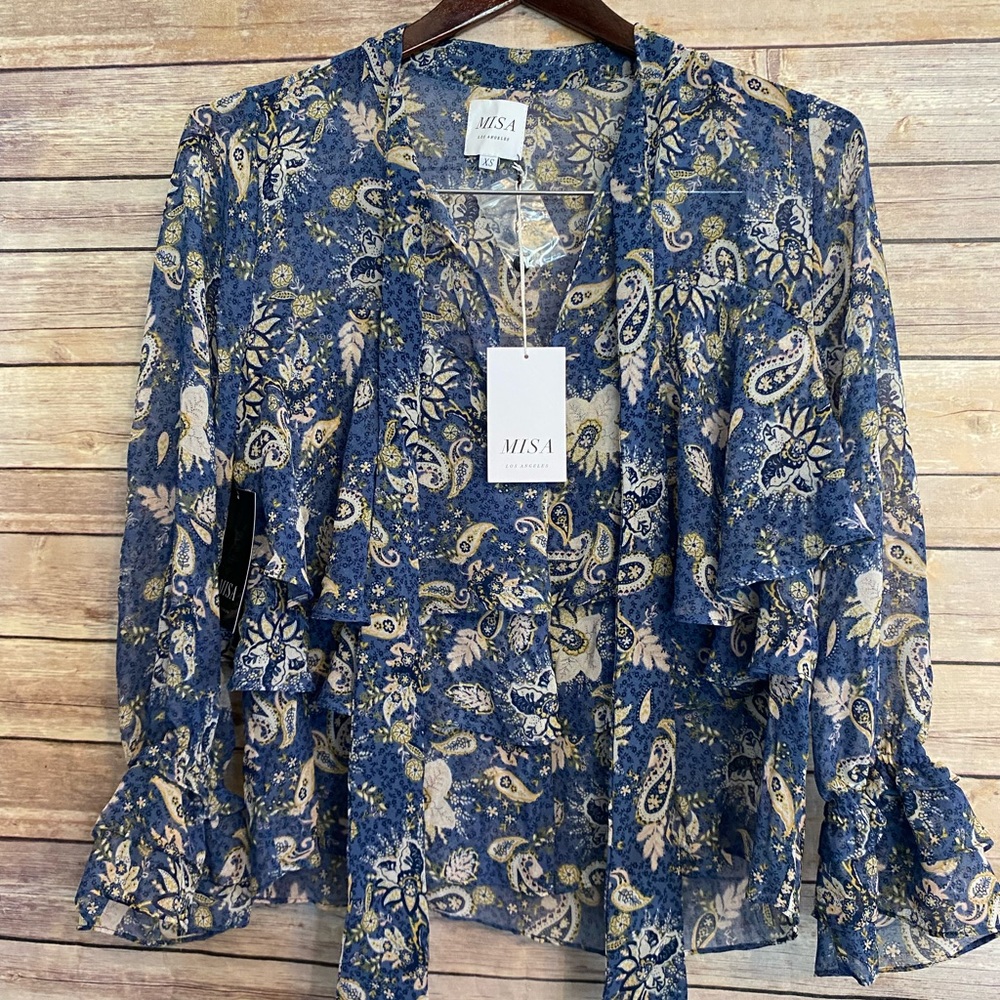 MISA Los Angeles bliuse blue floral size xs 100% viscose